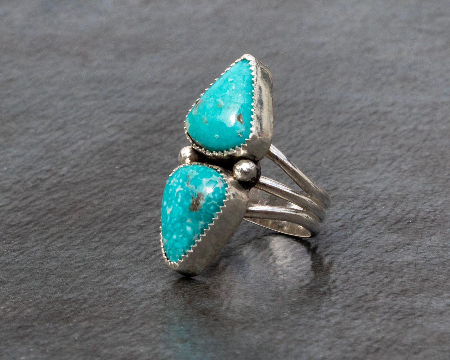 Chunky White Water Turquoise Two Stone Ring Size 7