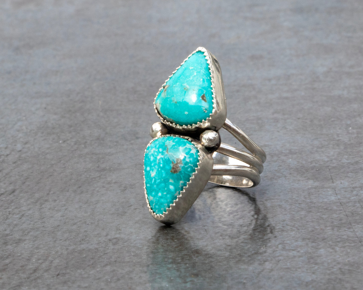 Chunky White Water Turquoise Two Stone Ring Size 7