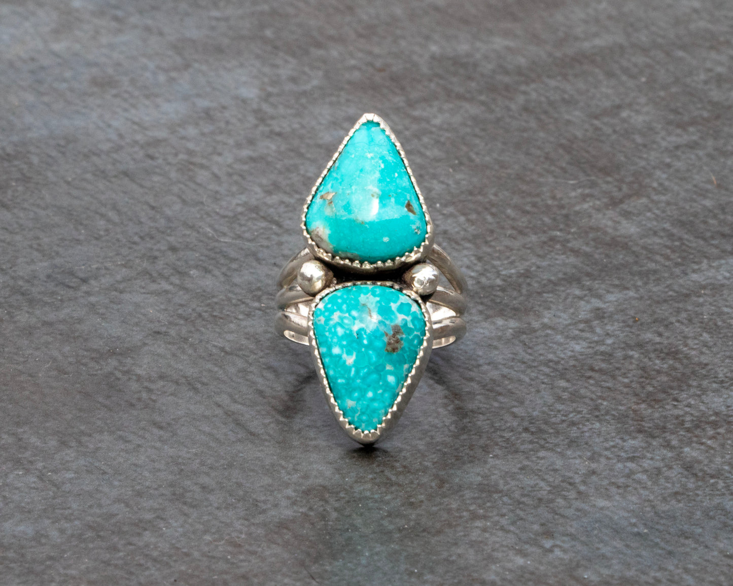 Chunky White Water Turquoise Two Stone Ring Size 7
