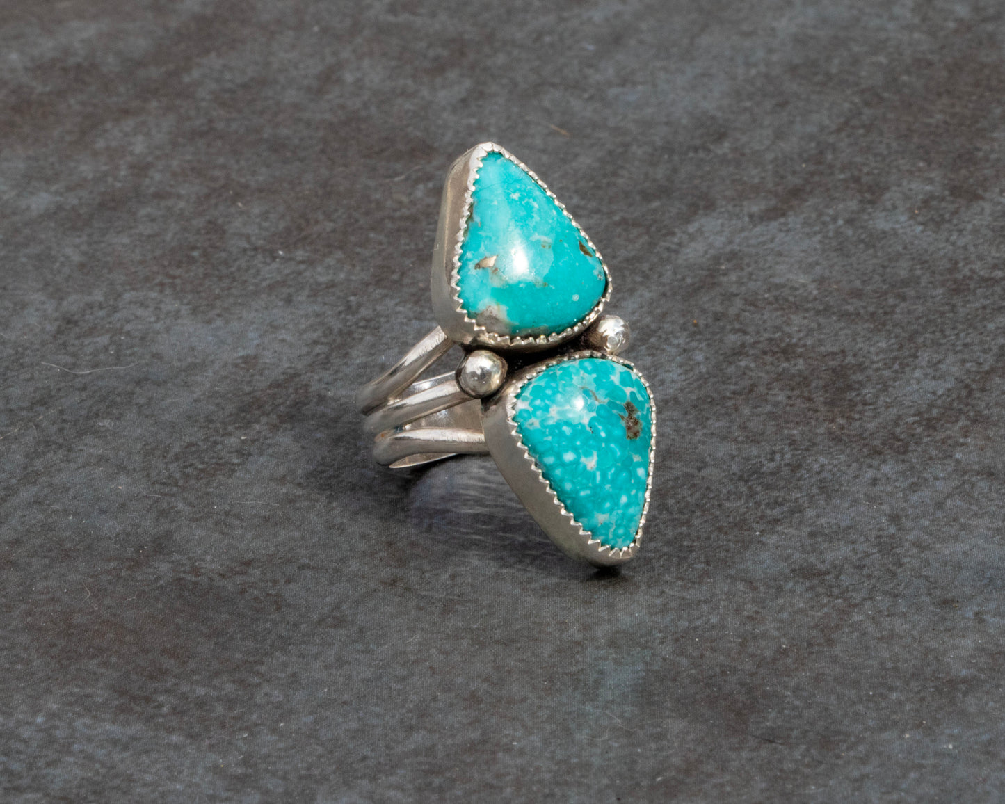 Chunky White Water Turquoise Two Stone Ring Size 7