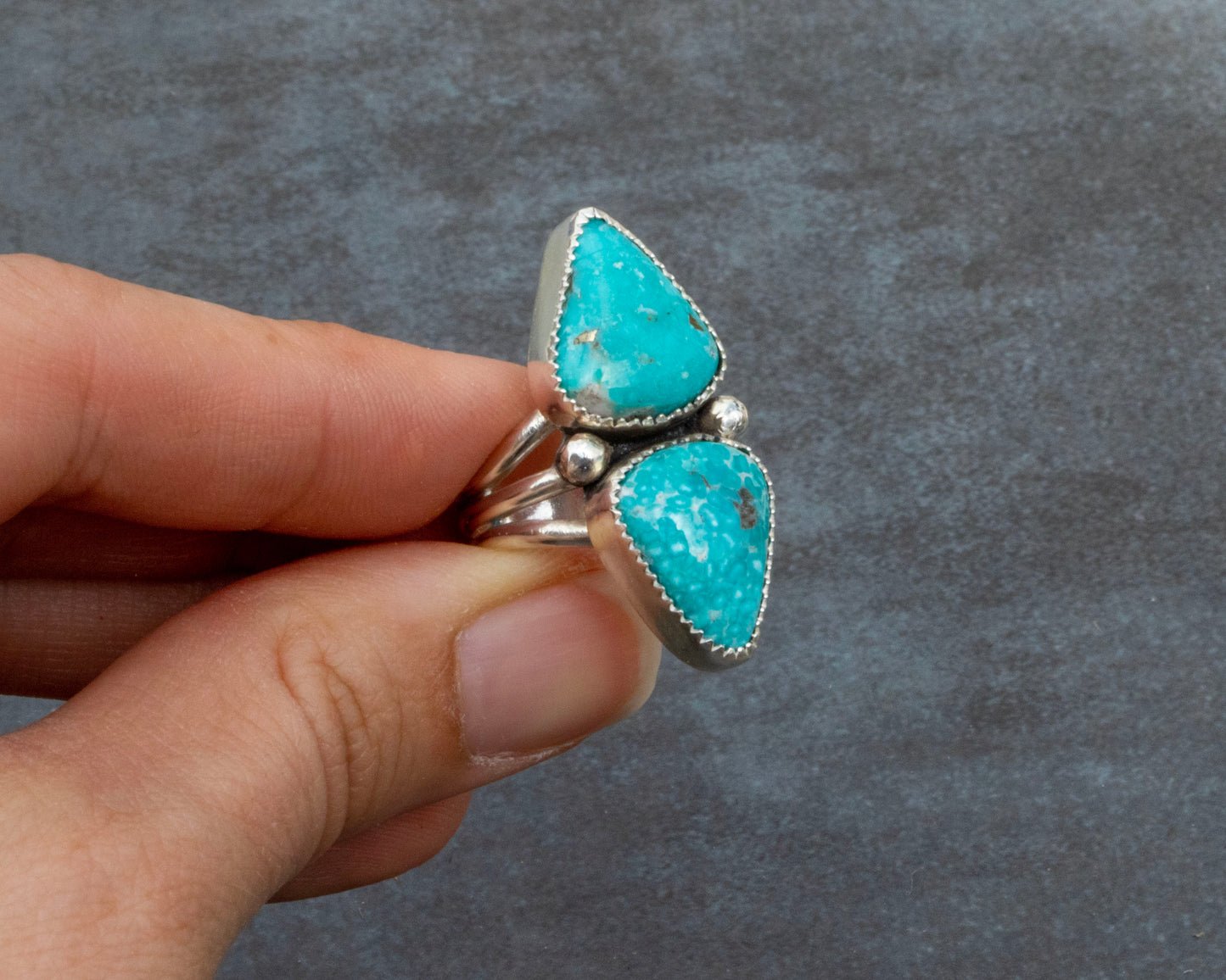 Chunky White Water Turquoise Two Stone Ring Size 7