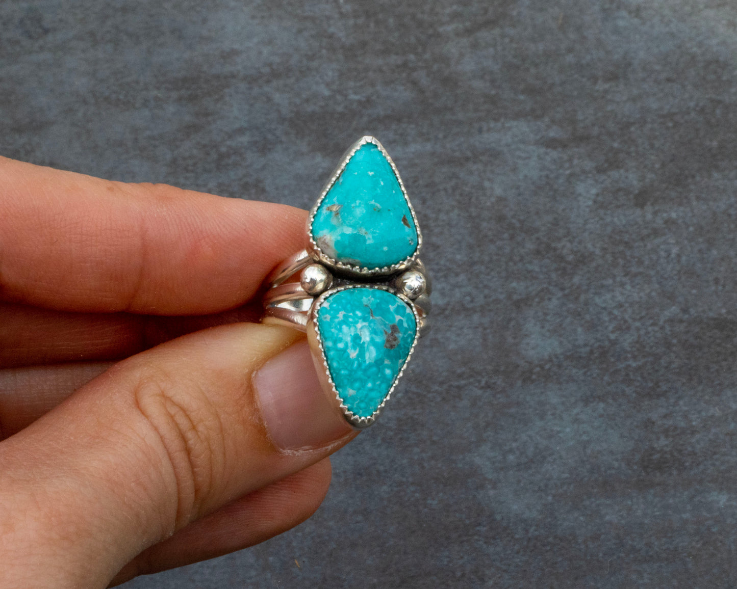 Chunky White Water Turquoise Two Stone Ring Size 7