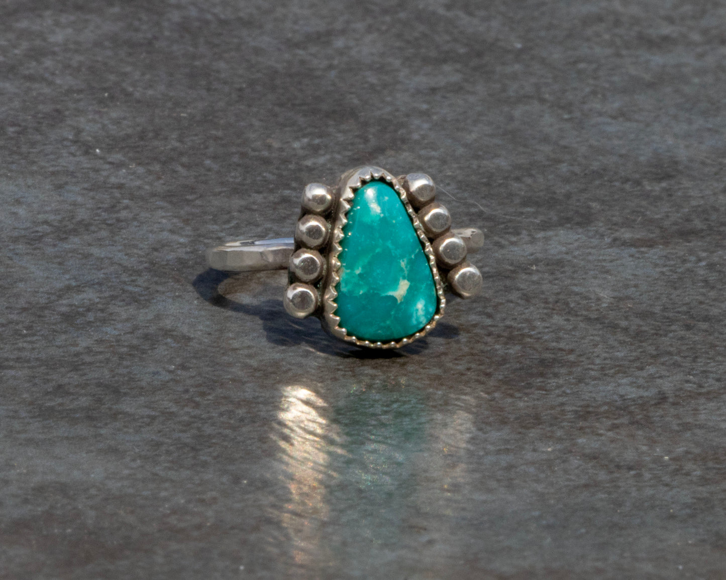 White Water Armored Turquoise Ring Size 6