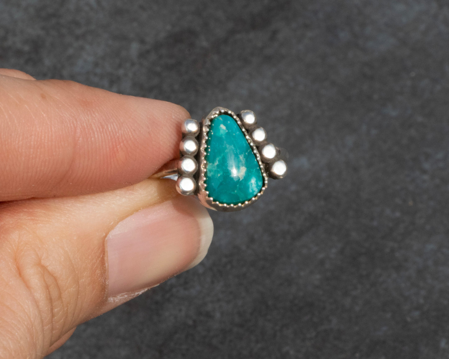 White Water Armored Turquoise Ring Size 6