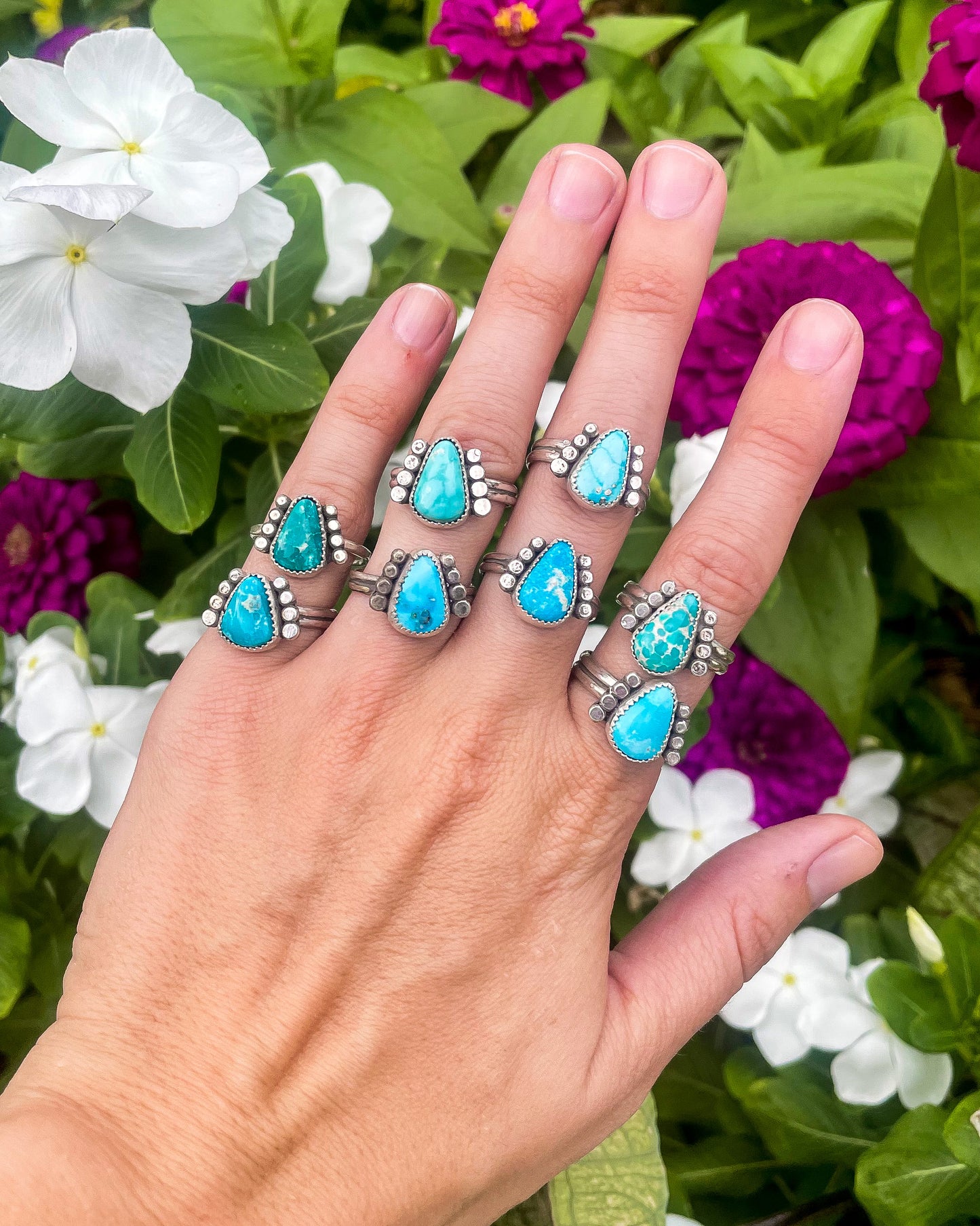 White Water Armored Turquoise Ring Size 8.5