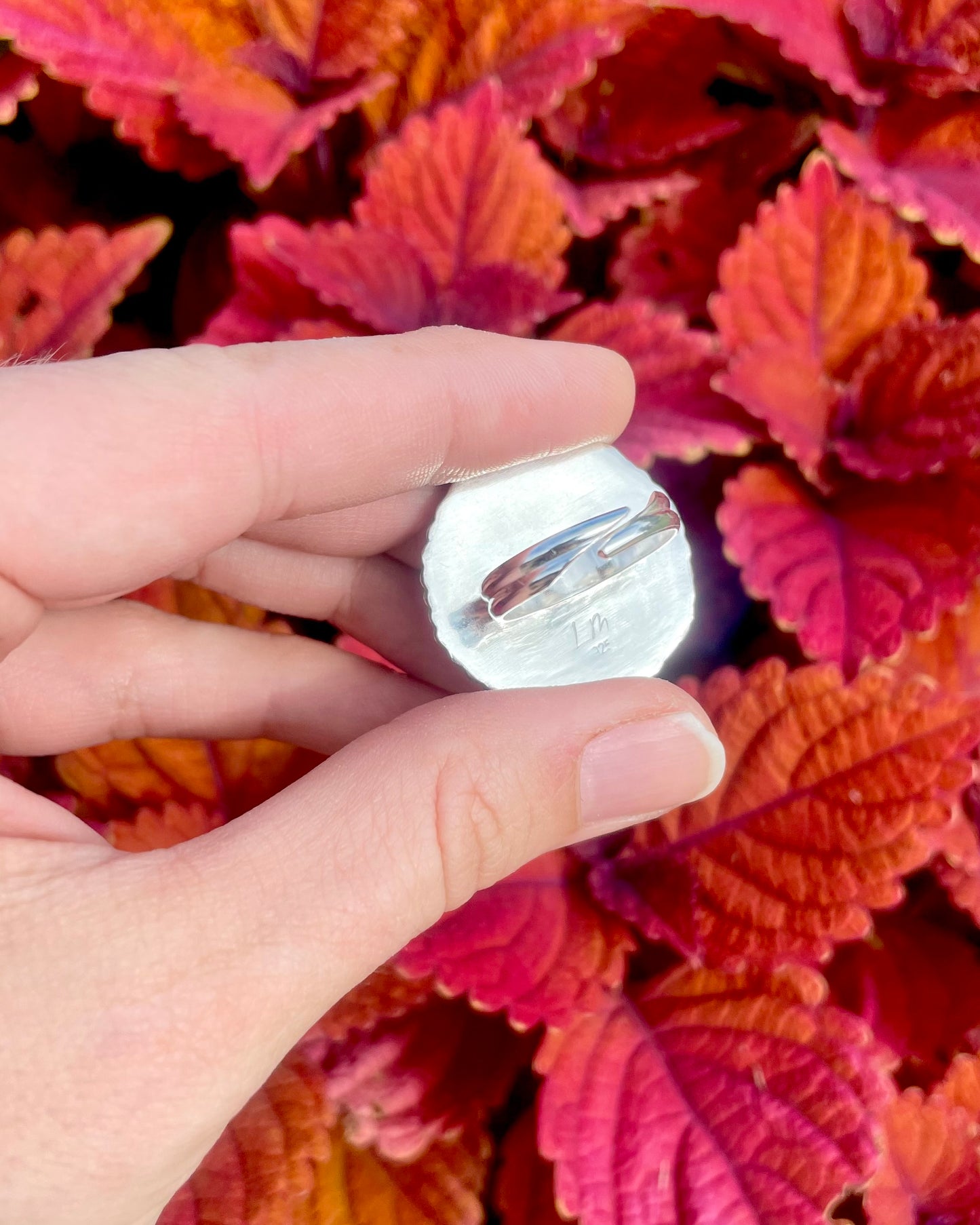 Adjustable White Buffalo Round Statement Ring