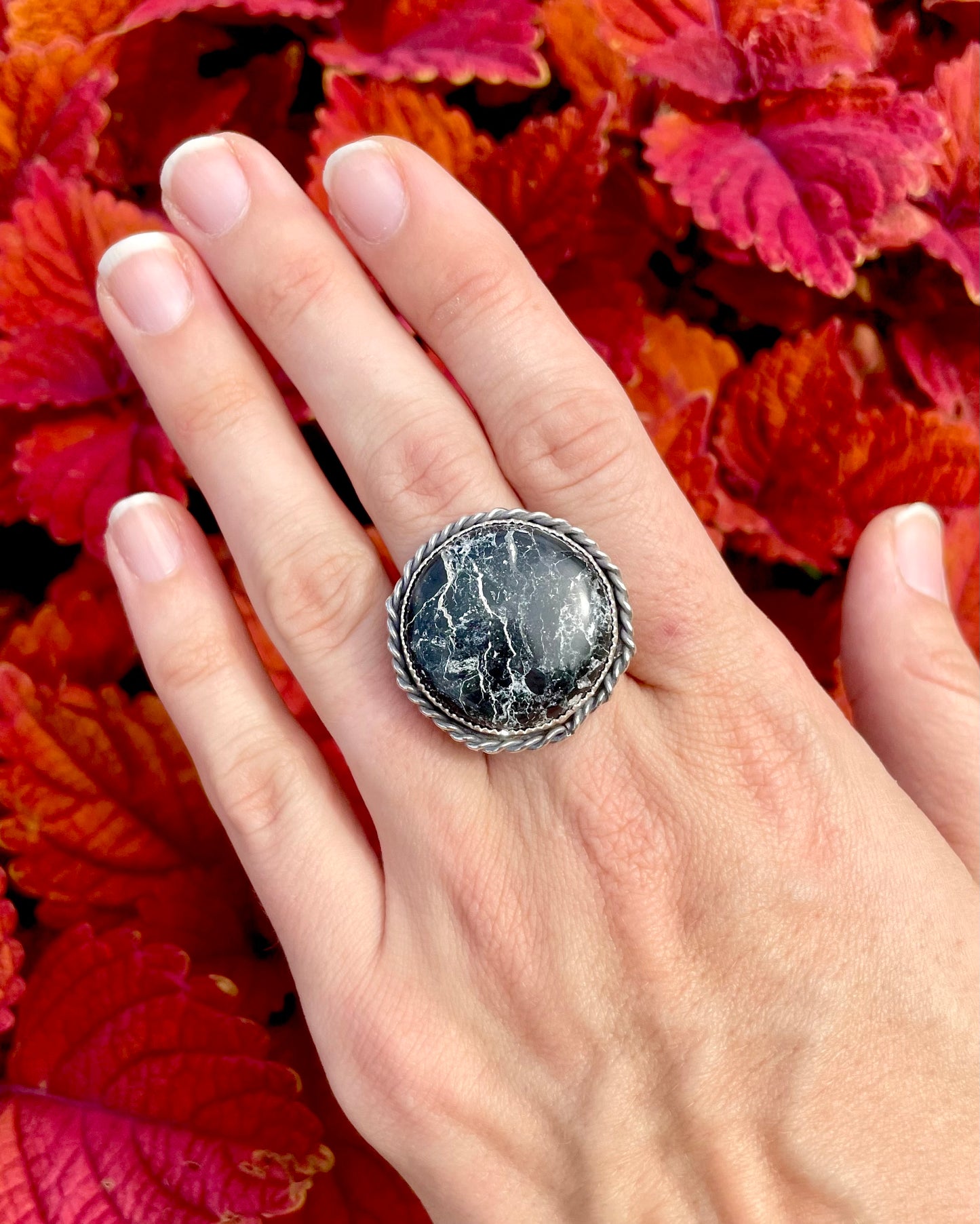 Adjustable White Buffalo Round Statement Ring