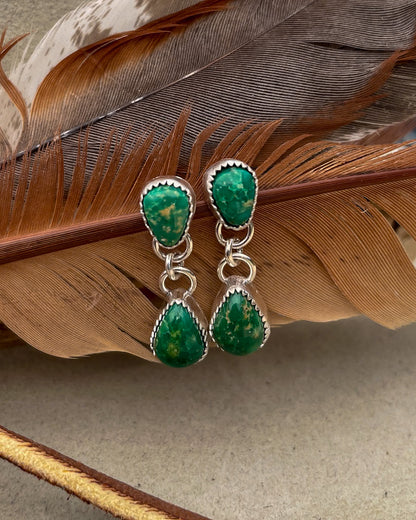 green emerald valley turquoise drop earrings with teardrop stud and dangle