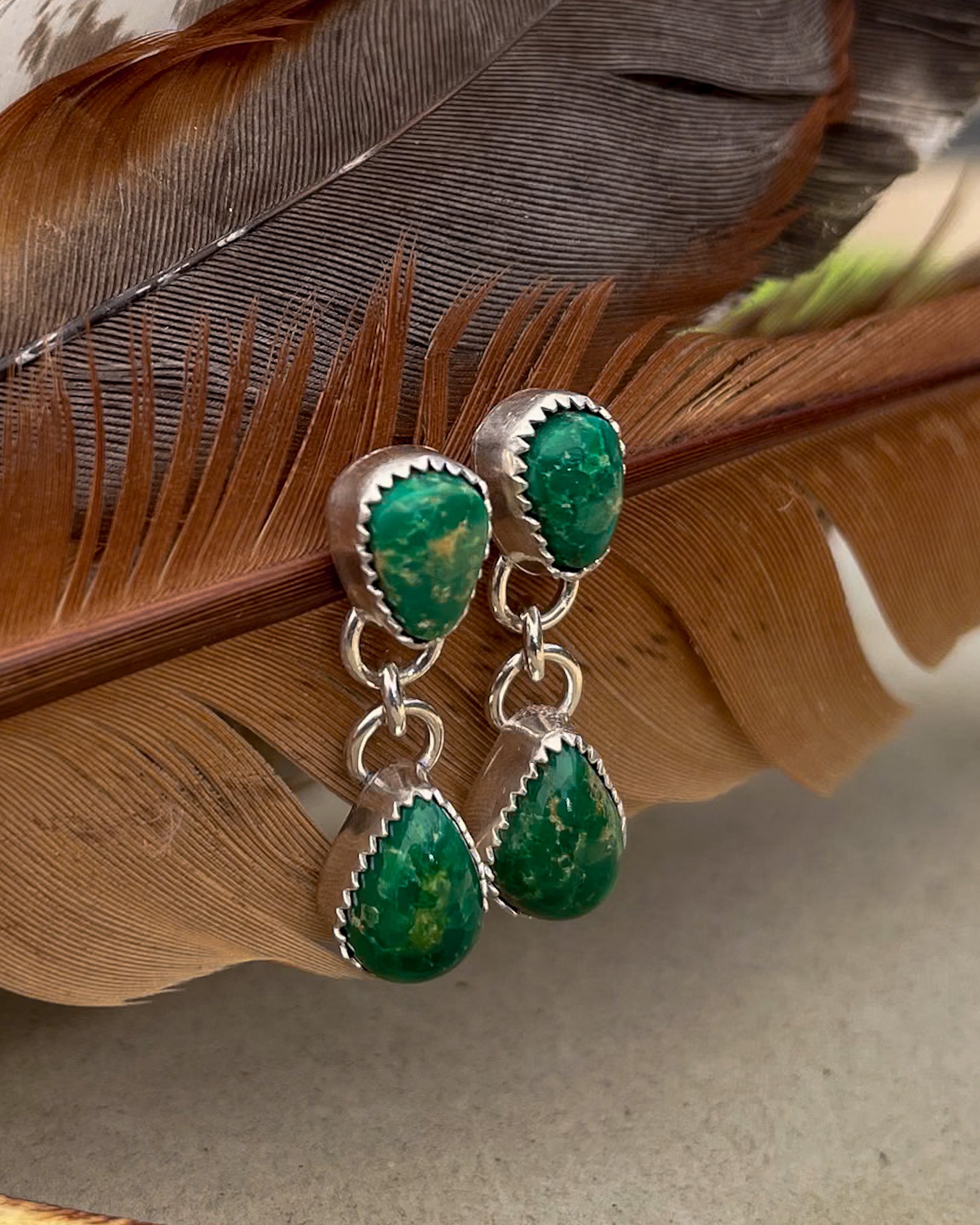 green emerald valley turquoise drop earrings with teardrop stud and dangle