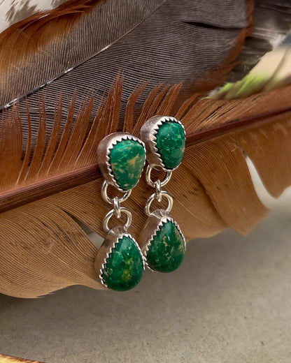 green emerald valley turquoise drop earrings with teardrop stud and dangle