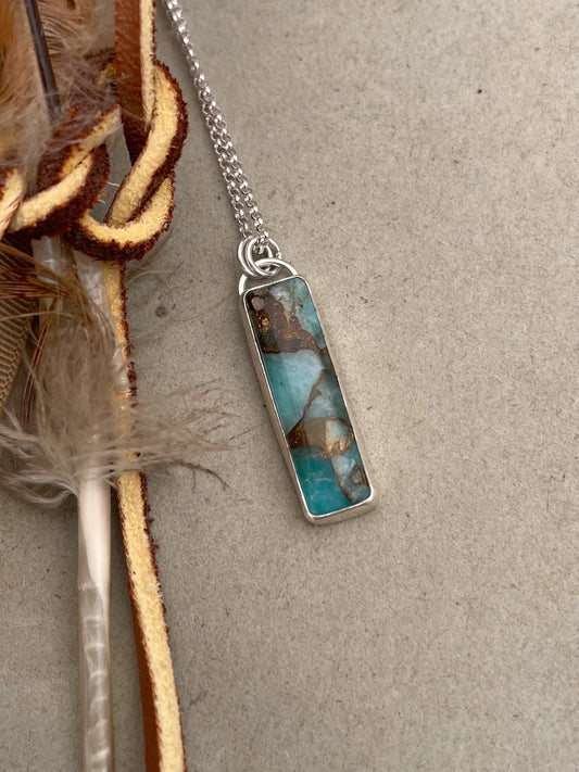 amazonite and bronze rectangle pendant on dainty rolo chain