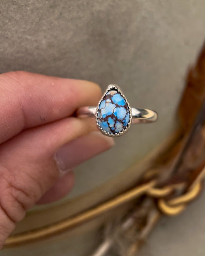small golden hills turquoise pear ring on chunk silver band