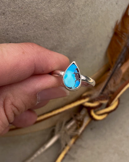 small golden hills turquoise pear ring on chunk silver band