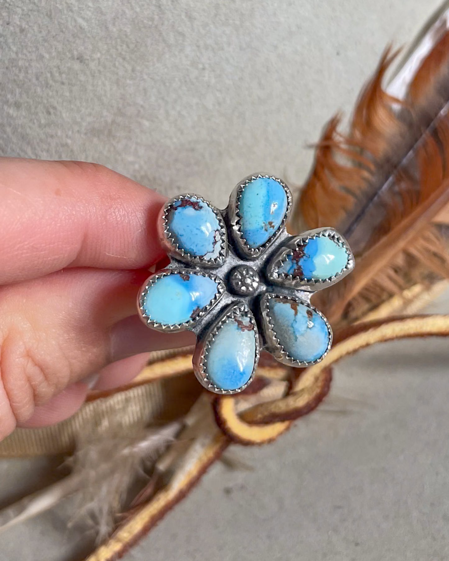 Golden Hills Turquoise Flower Cluster Ring (Size 8.5)