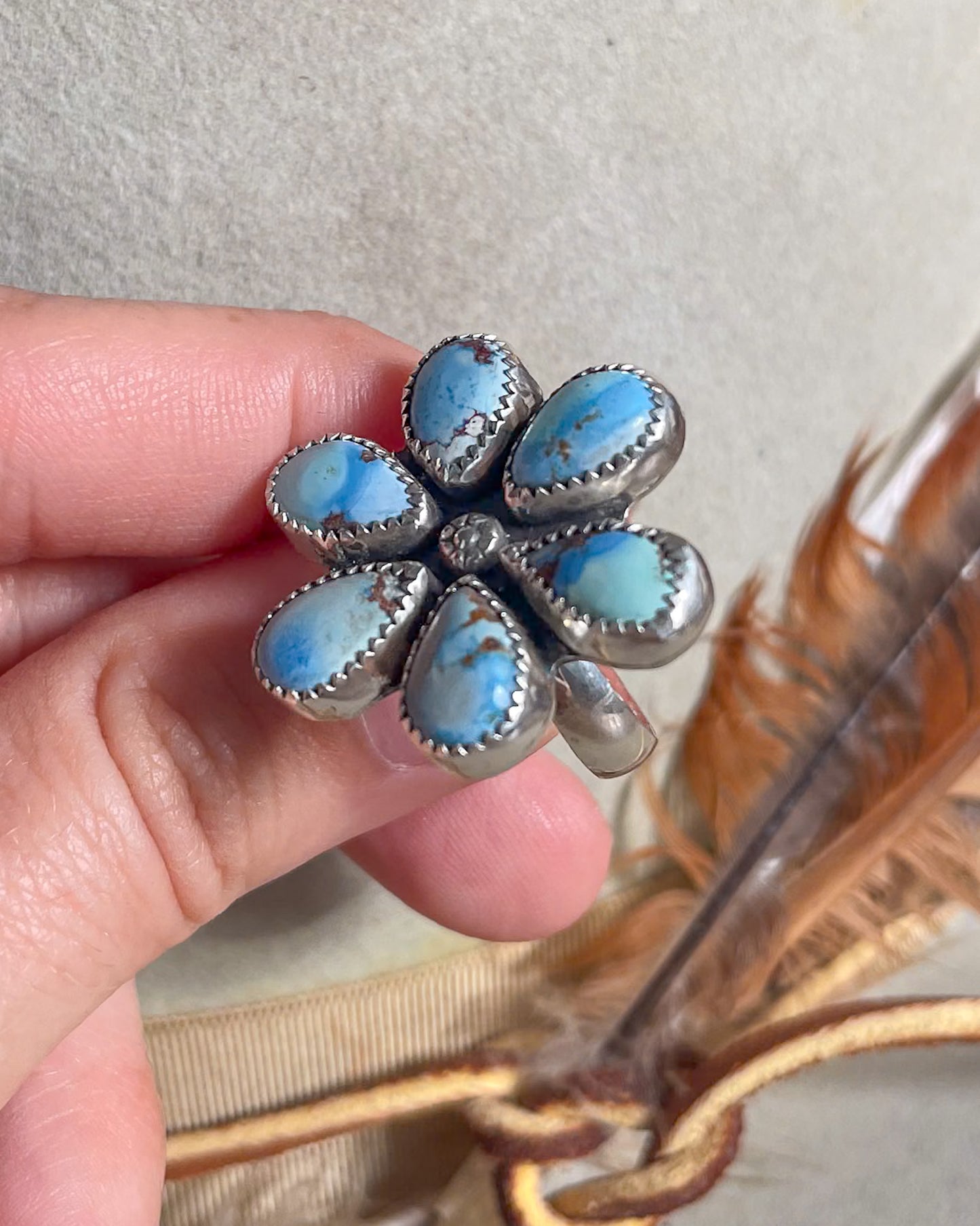 Golden Hills Turquoise Flower Cluster Ring (Size 8.5)