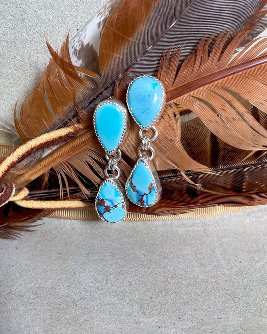 Golden Hills Turquoise drop earring on brown feather