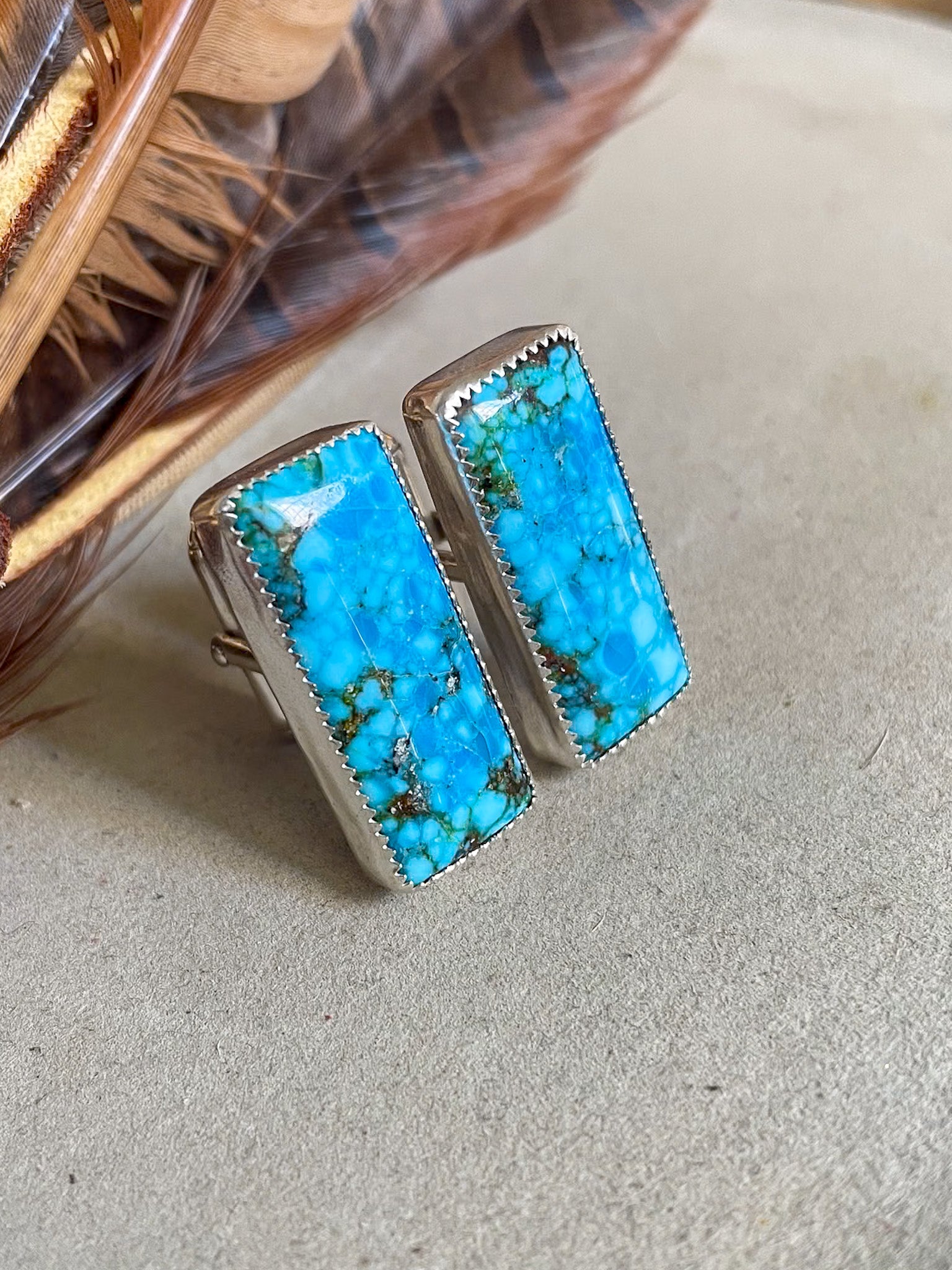 bright blue turquoise mountain bar cufflinks in serrated bezels with bullet lever backs