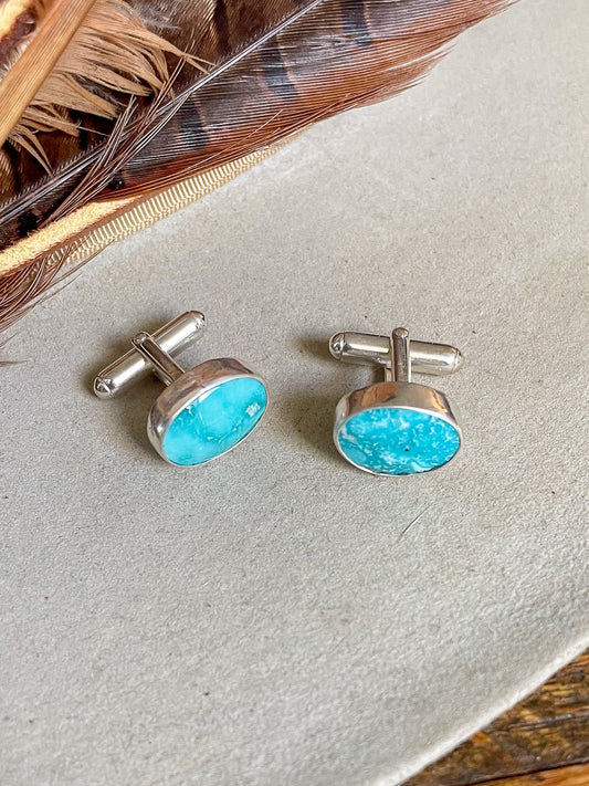 white water turquoise oval cufflinks with bullet lever backs