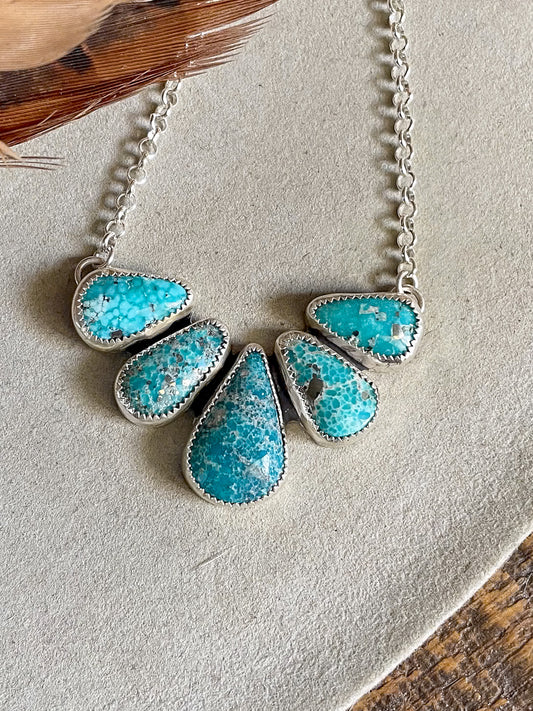 half cluster white water turquoise with five stones on rolo chain