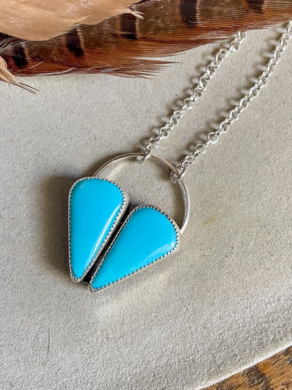 two stone sleeping beauty turquoise heart cluster pendant on chunky rolo chain