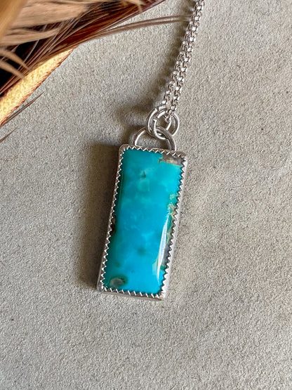 teal blue turquoise vetical bar pendant on dainty rolo chain
