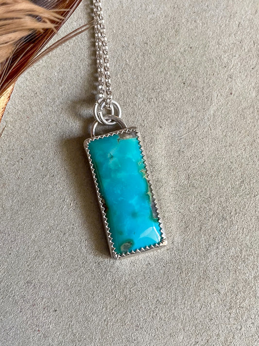 teal blue turquoise vetical bar pendant on dainty rolo chain
