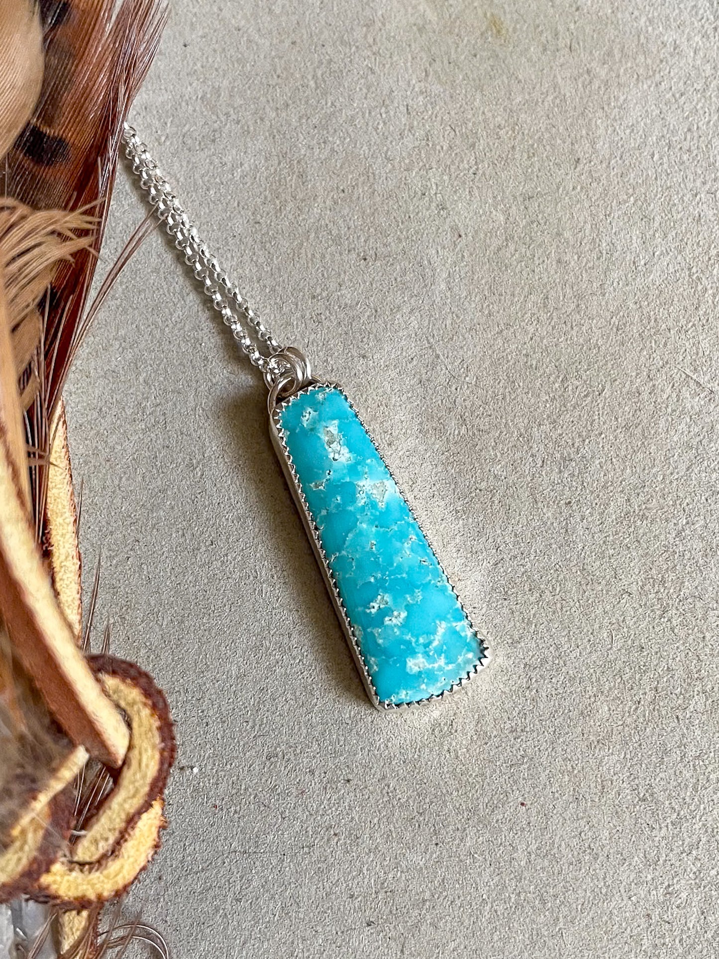 long gobi turquoise pendant on dainty chain