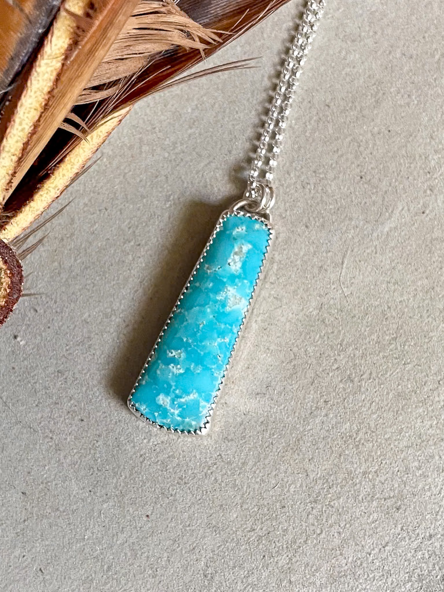 long gobi turquoise pendant on dainty chain