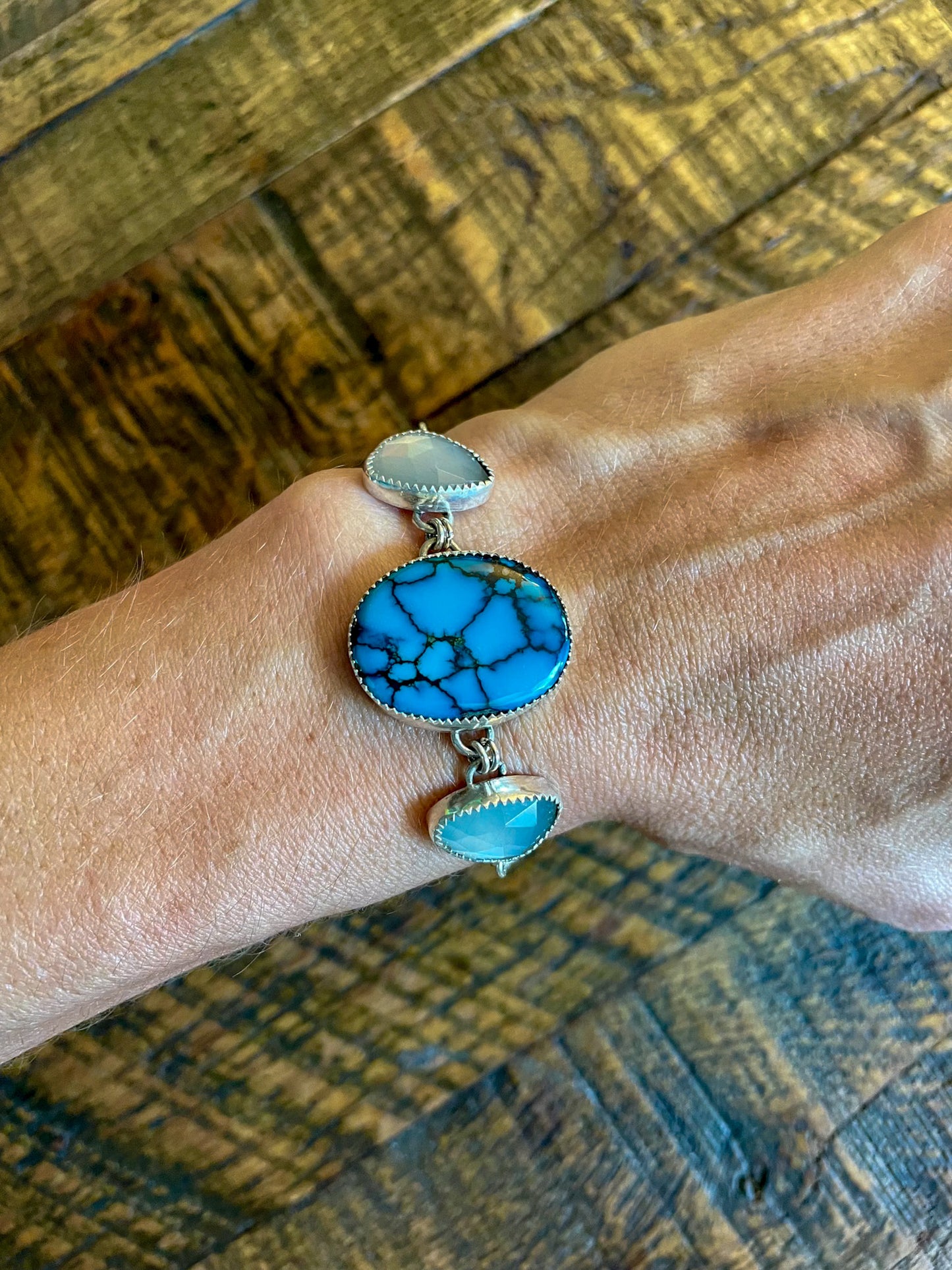 Moon River & Grey Moonstone Paperclip Link Bracelet