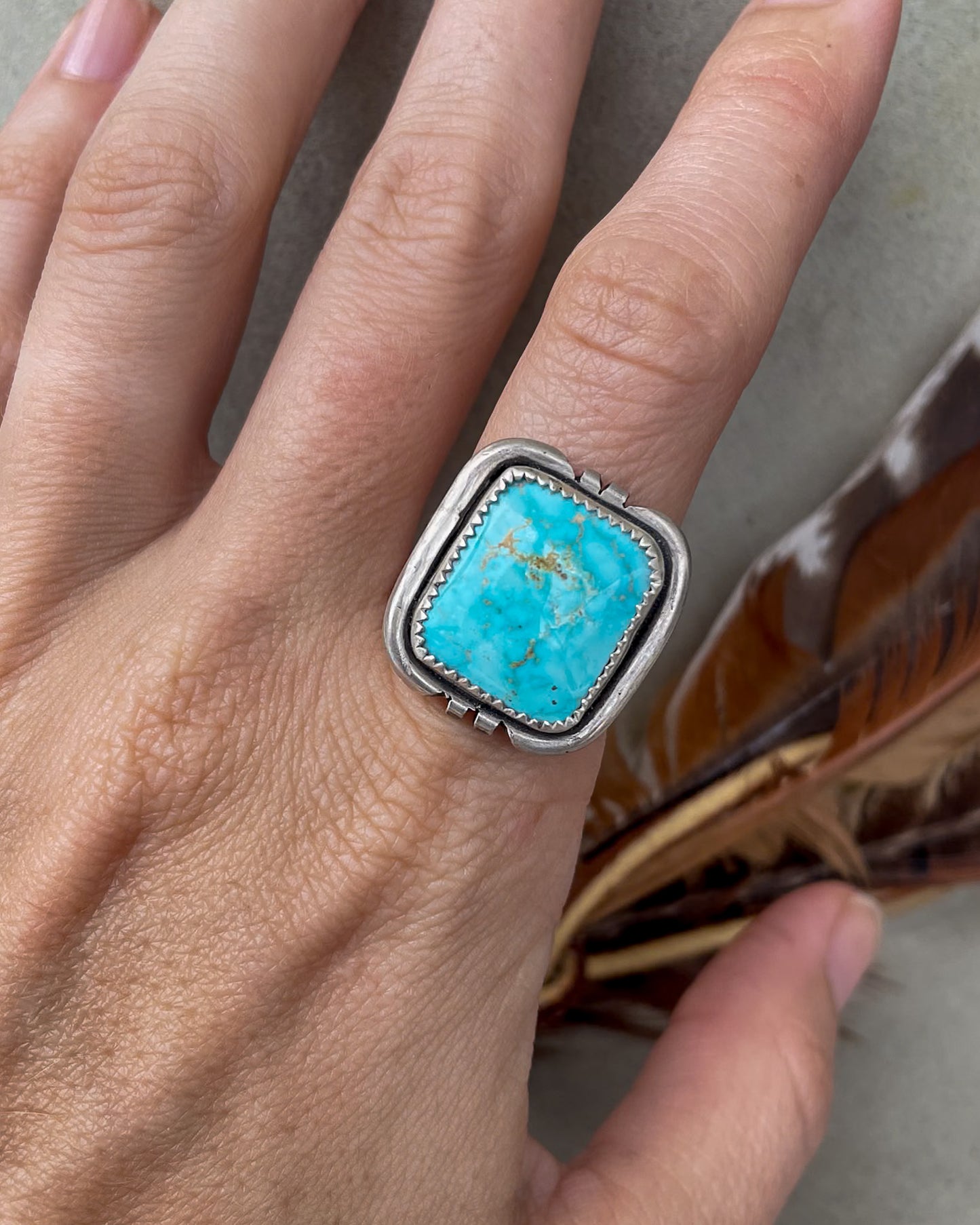 Natural Lone Mountain Turquoise Ring (Size 8.5)
