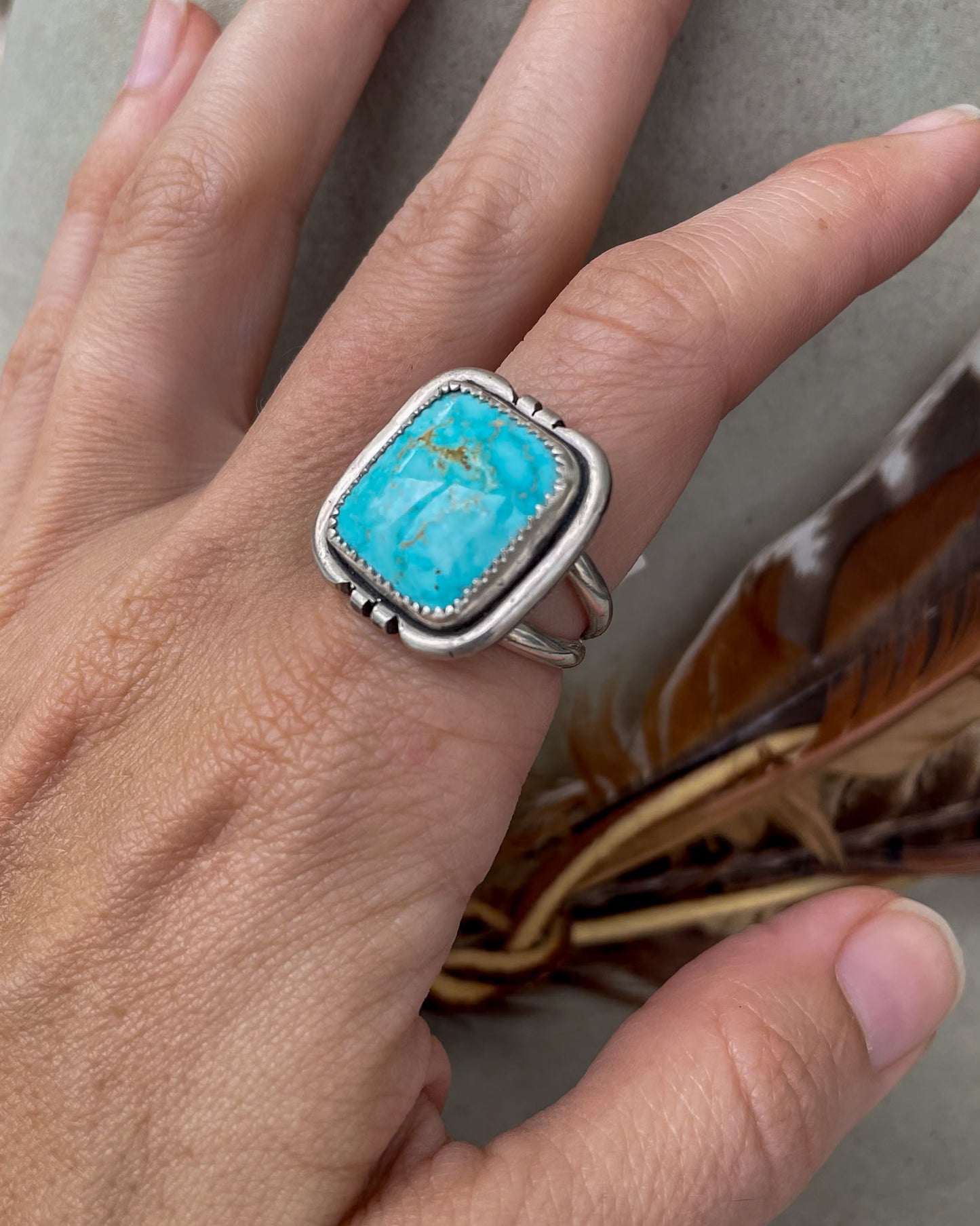 Natural Lone Mountain Turquoise Ring (Size 8.5)