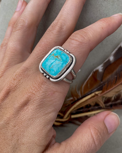 Natural Lone Mountain Turquoise Ring (Size 8.5)