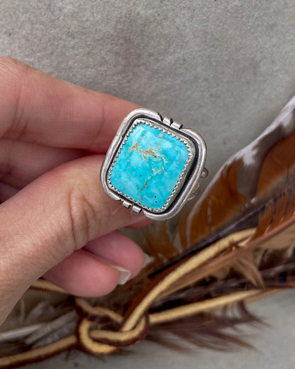 Natural Lone Mountain Turquoise Ring (Size 8.5)