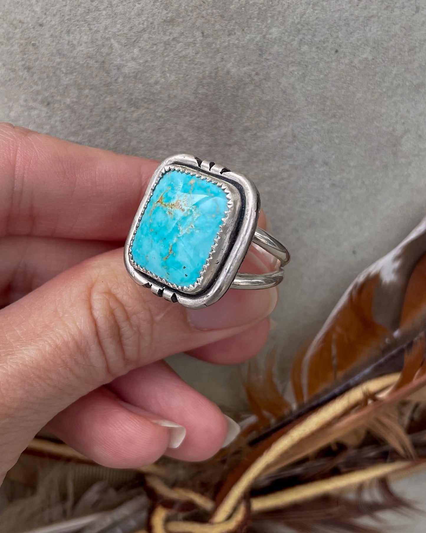 Natural Lone Mountain Turquoise Ring (Size 8.5)