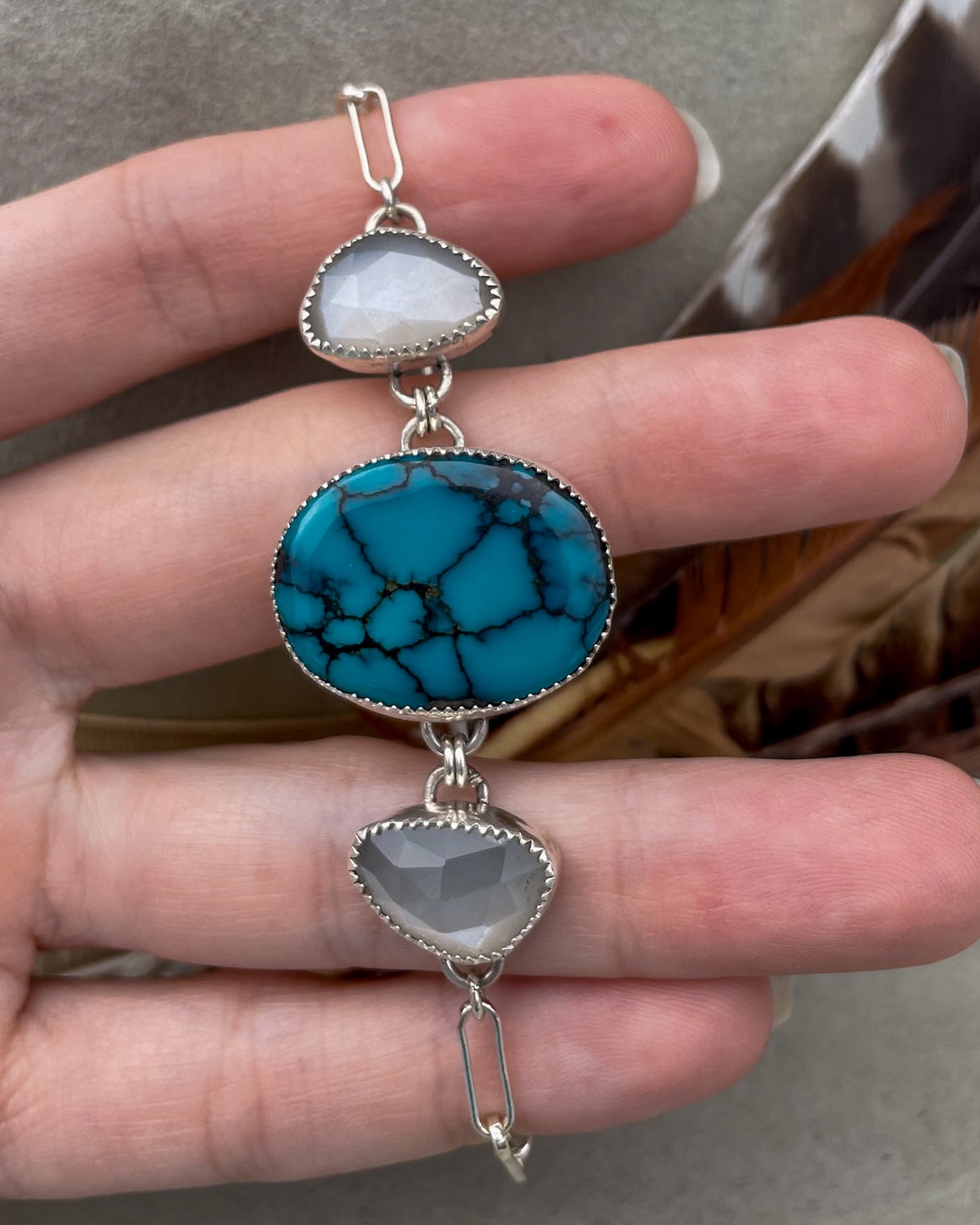 Moon River & Grey Moonstone Paperclip Link Bracelet
