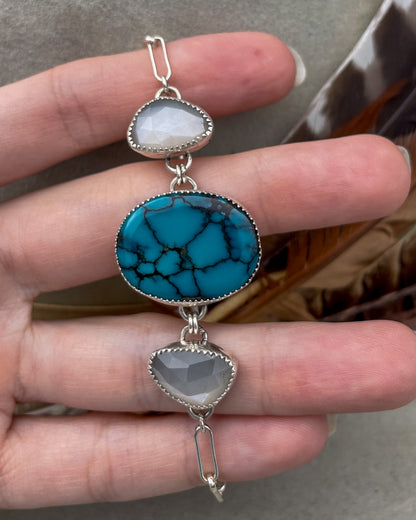 Moon River & Grey Moonstone Paperclip Link Bracelet