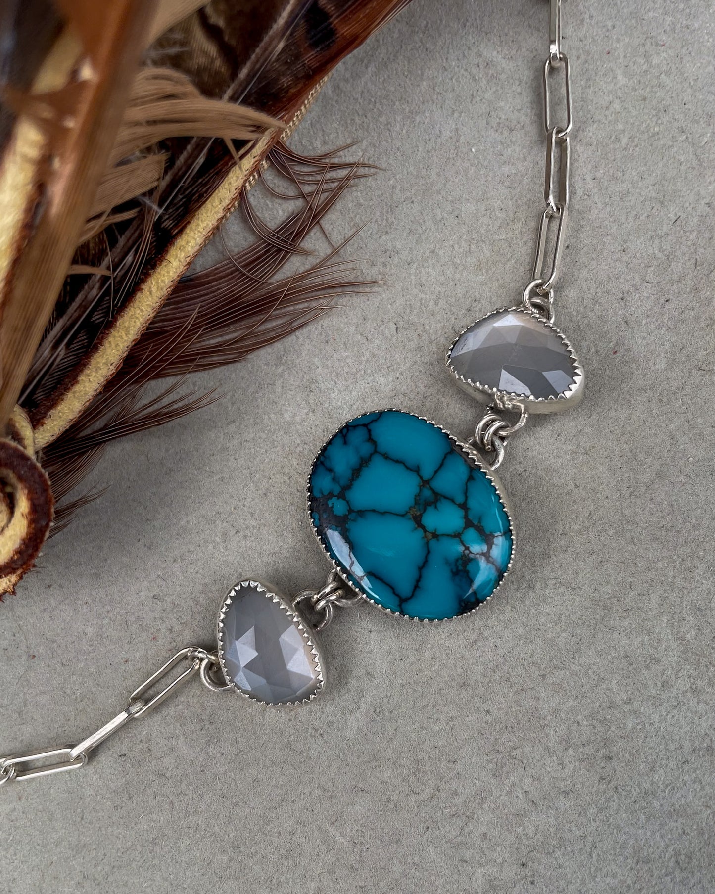 Moon River & Grey Moonstone Paperclip Link Bracelet