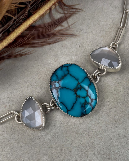 Moon River & Grey Moonstone Paperclip Link Bracelet