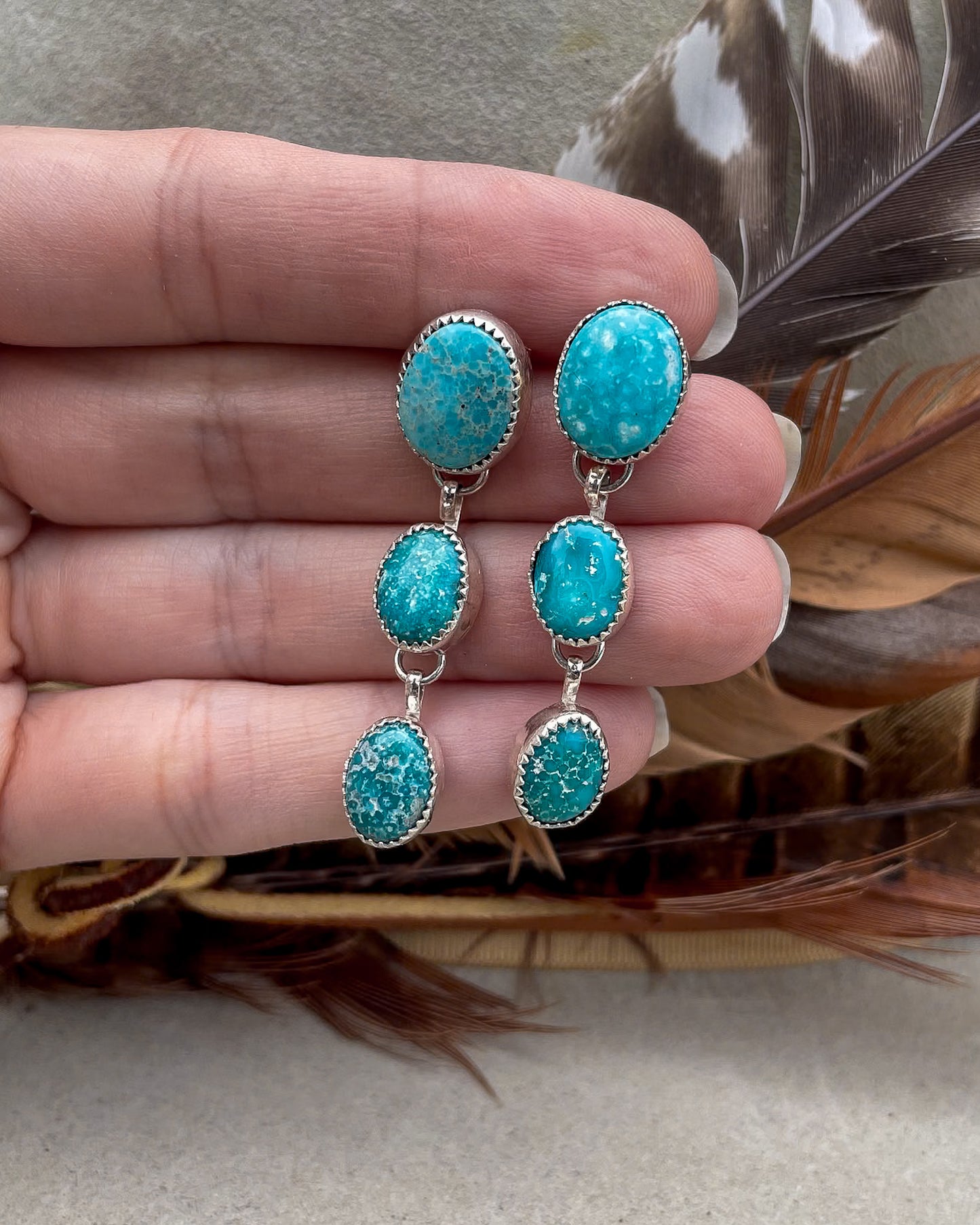 White Water Turquoise Long Drop Earrings