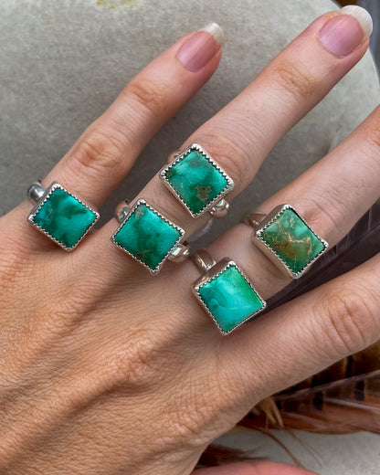 Emerald Valley Turquoise Green Rectangle Everyday Rings