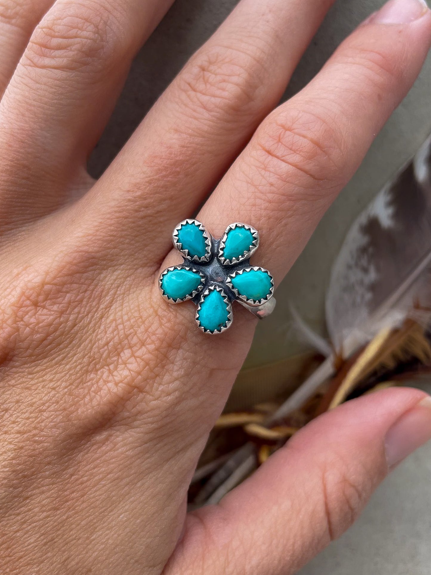 Kingman Turquoise Flower Ring (Size 8)