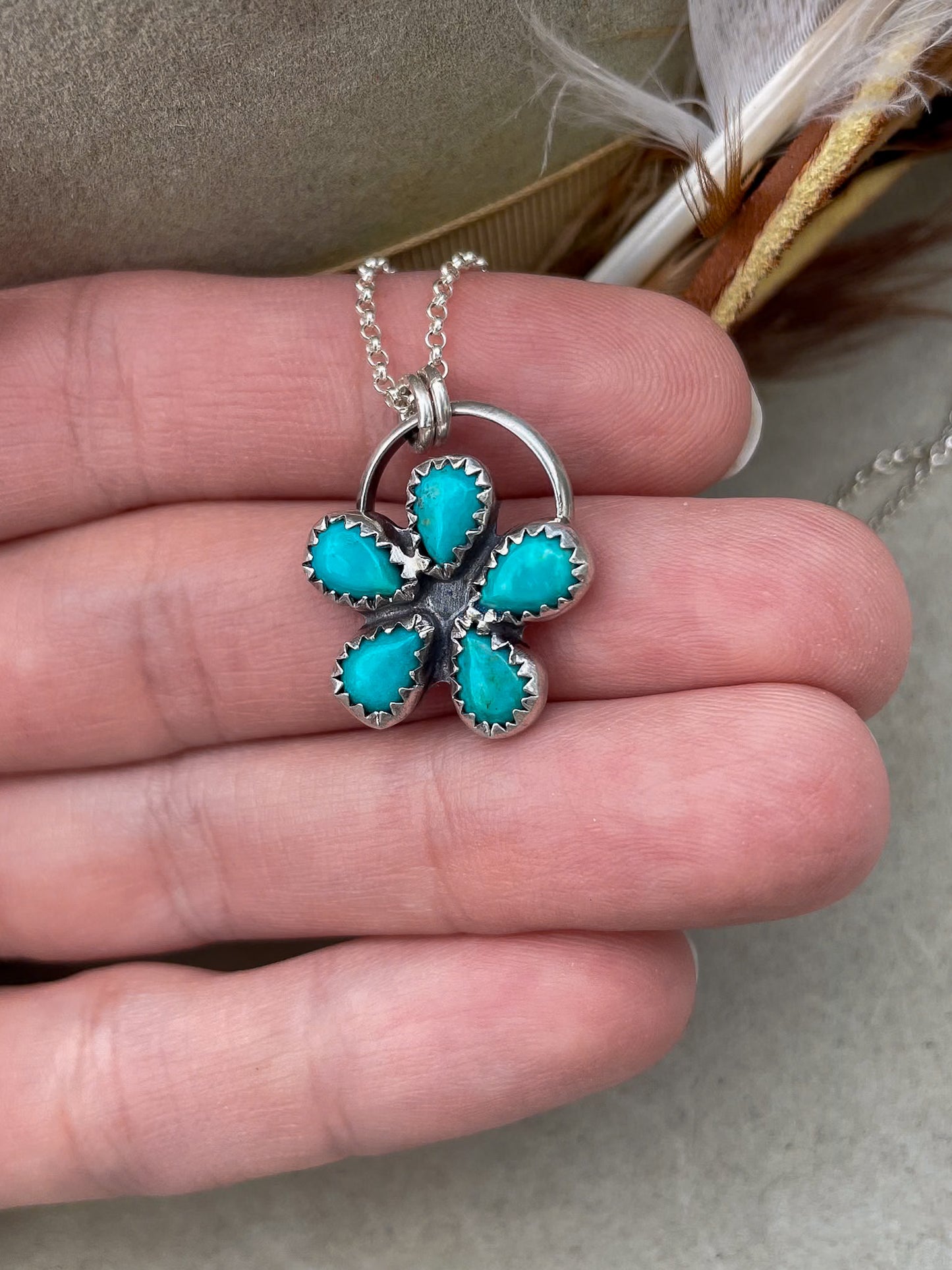Kingman Turquoise Flower Necklace