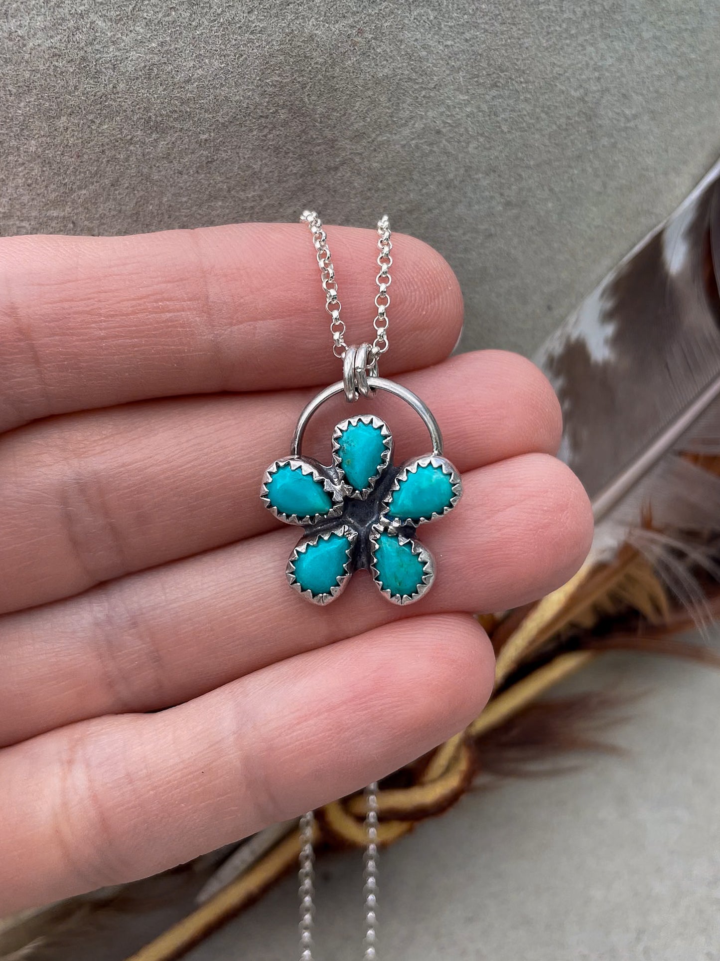 Kingman Turquoise Flower Necklace