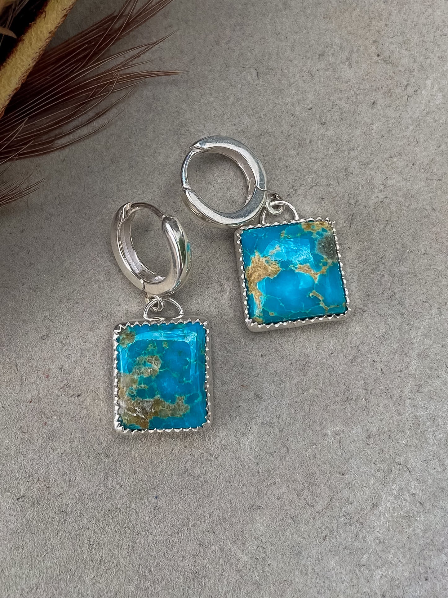 Emerald Valley Turquoise Square Huggies