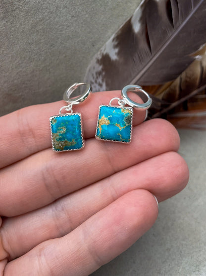 Emerald Valley Turquoise Square Huggies