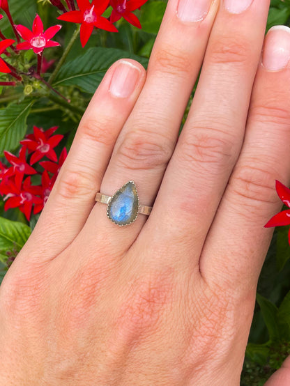 Labradorite Pear Cabochon Everyday Ring