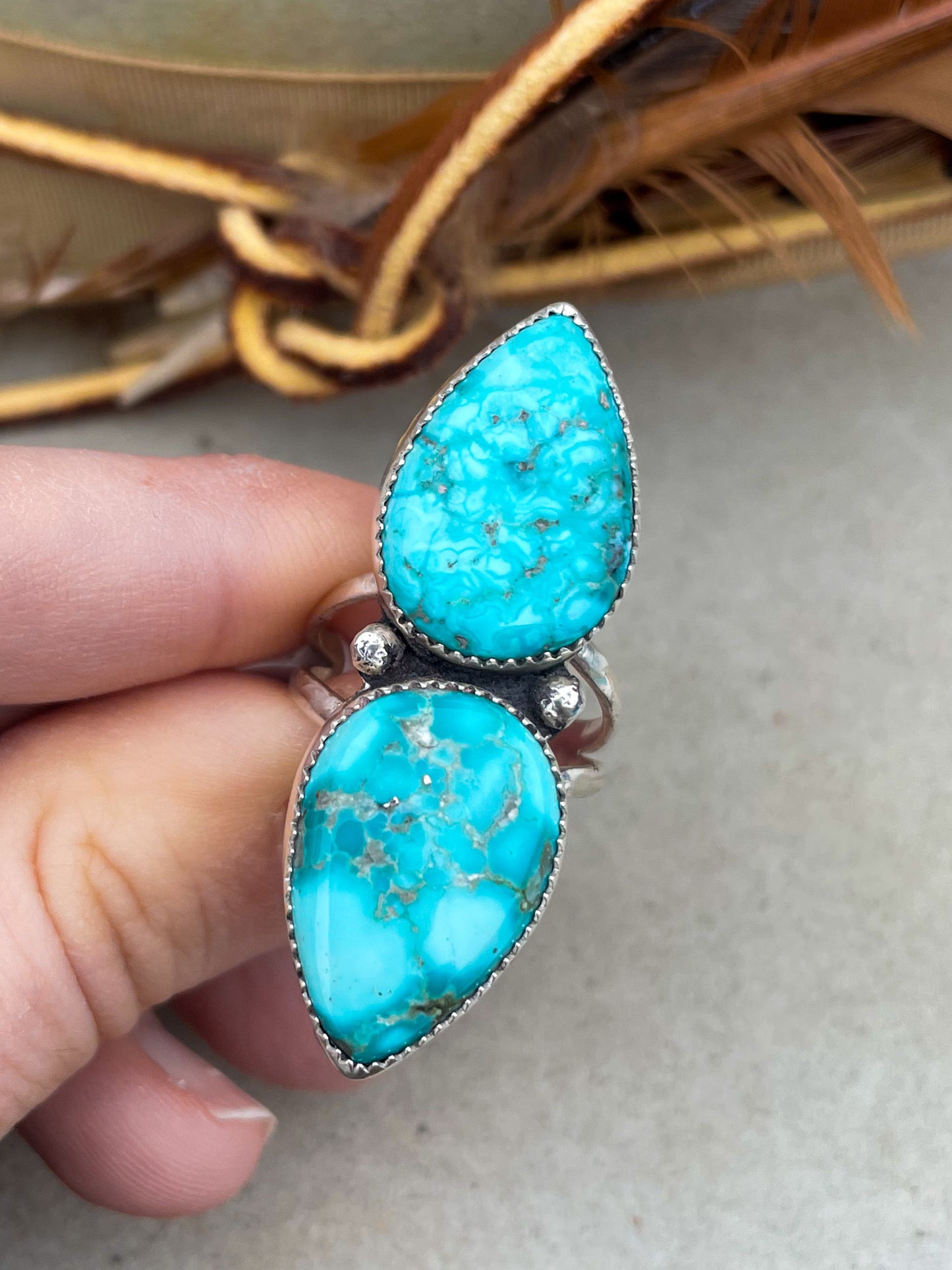 White Water Turquoise Two Stone Ring (Size 7.5)