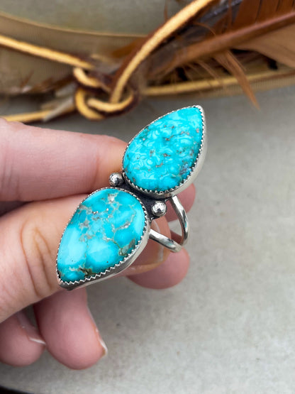 White Water Turquoise Two Stone Ring (Size 7.5)