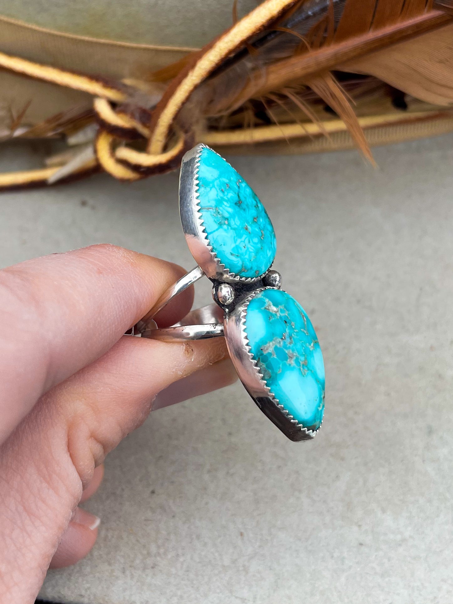White Water Turquoise Two Stone Ring (Size 7.5)