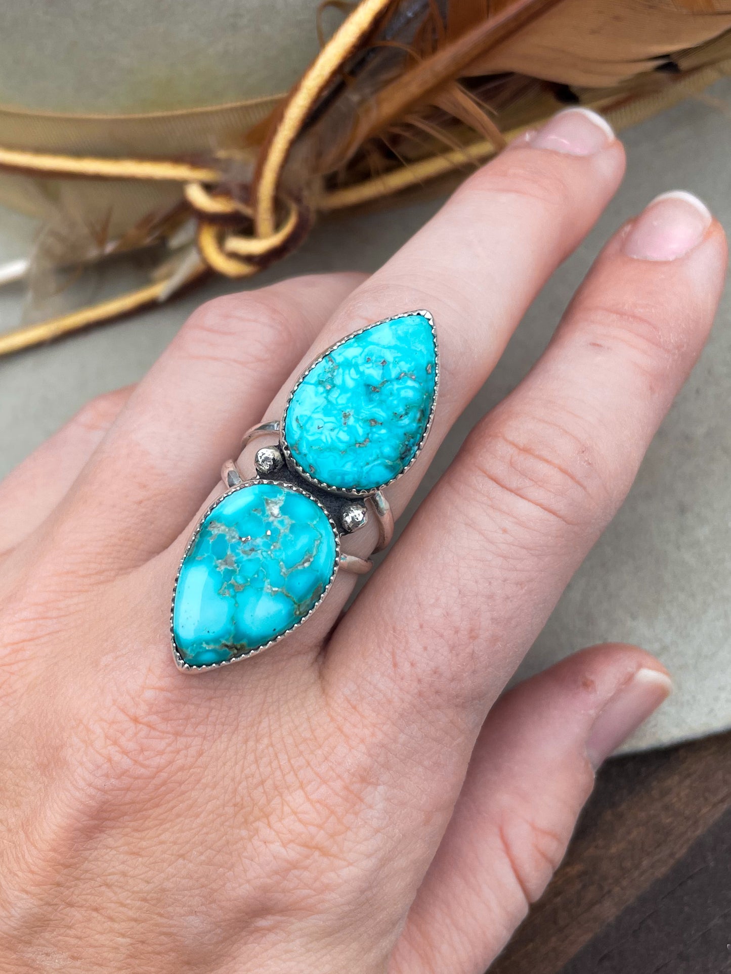 White Water Turquoise Two Stone Ring (Size 7.5)